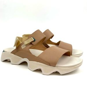 Sorel Sandals Kinetic Impact Chunky Sole Shoes Tan Leather Slingback Wms Size 11